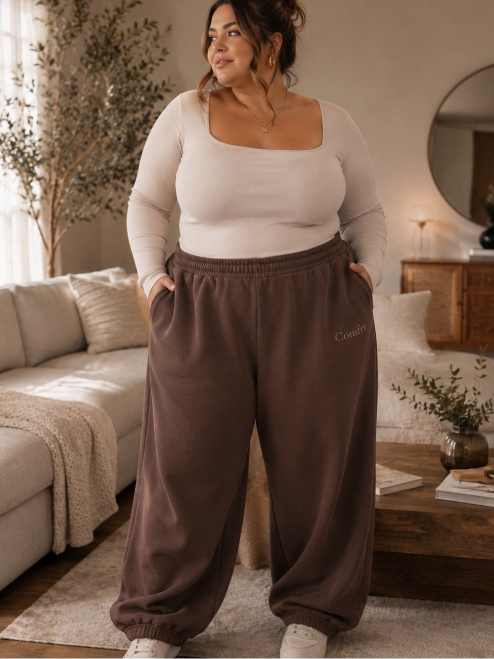 Comfrt Women's Brown Heavyweight Sweatpants Size 3XL | Oversized Relaxed Fit |